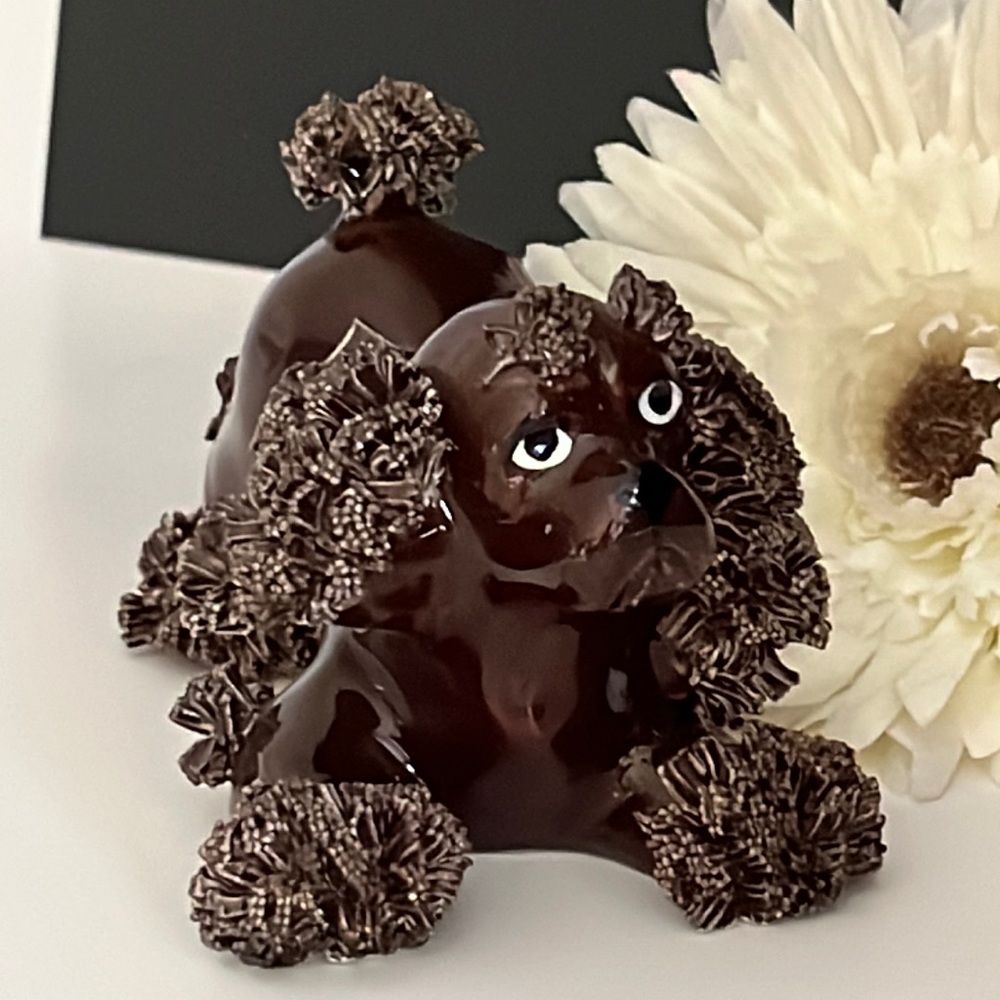 Vintage Brown Ceramic Spaghetti Poodle Figurine in Excellent Condition